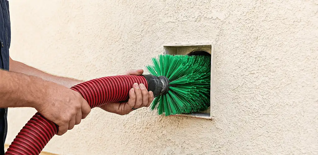 Air duct cleaning brush removing debris from a vent opening in Madison, WI