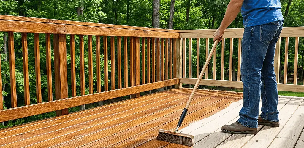 Deck staining and sealing application on a wood deck in Madison, WI