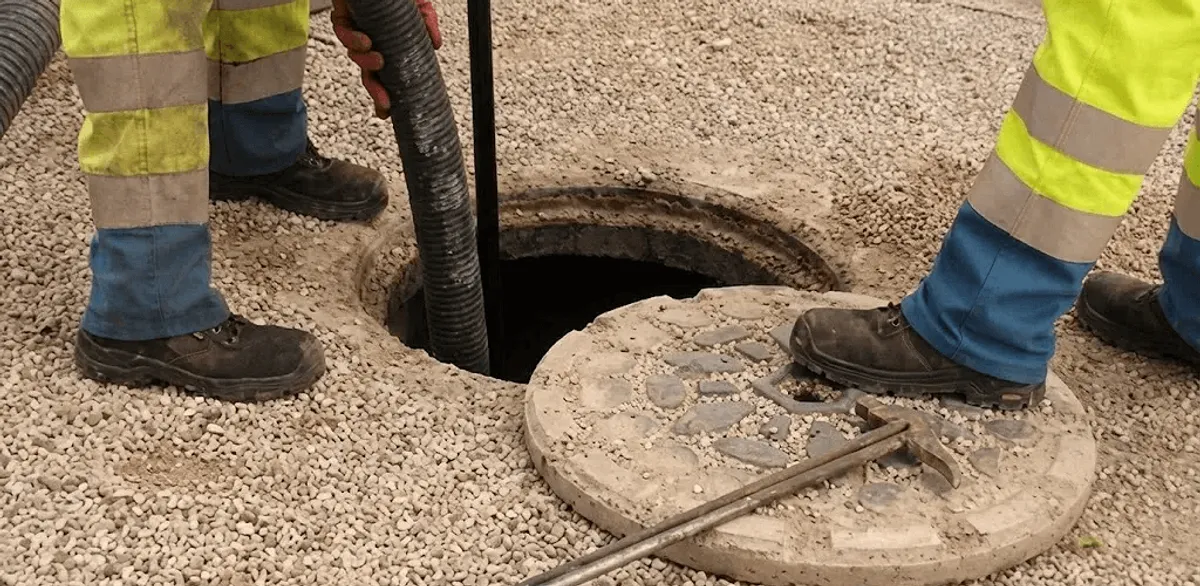 Drain cleaning crew clearing a sewer access point with professional equipment in Madison, WI